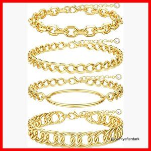Gold Plated Chunky Chain Bracelets Stack Set Non Tarnish Waterproof